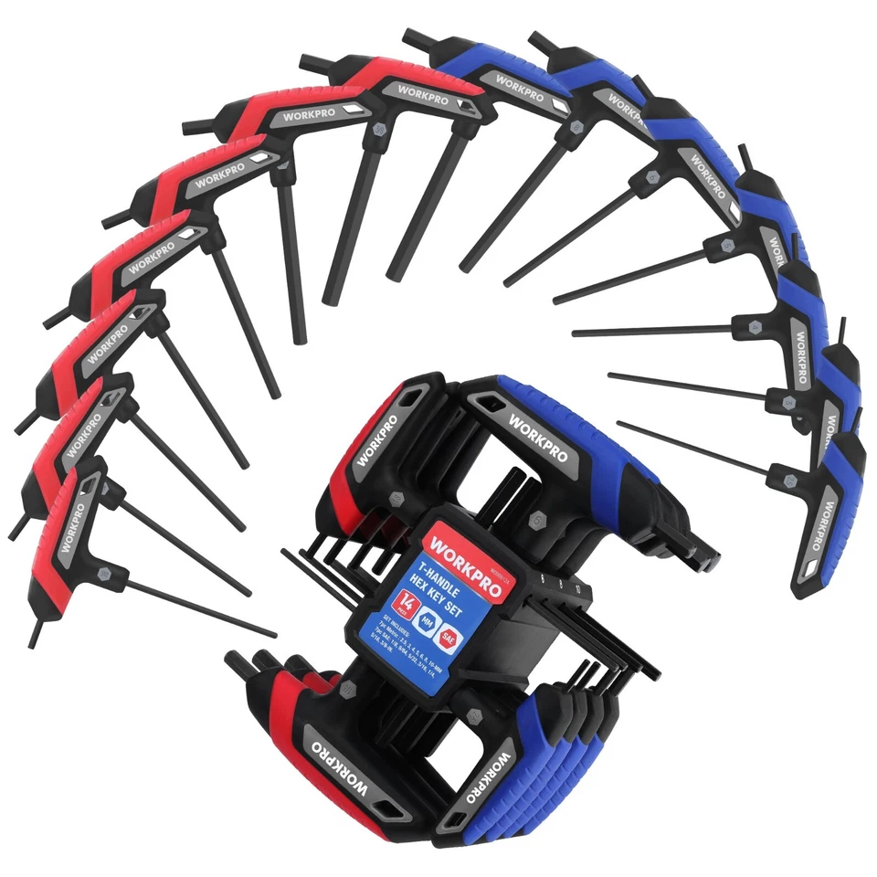 14-Piece T-Handle Allen Wrench Set, Metric & SAE T Handle Hex Key with Rack - Image 4 of 4