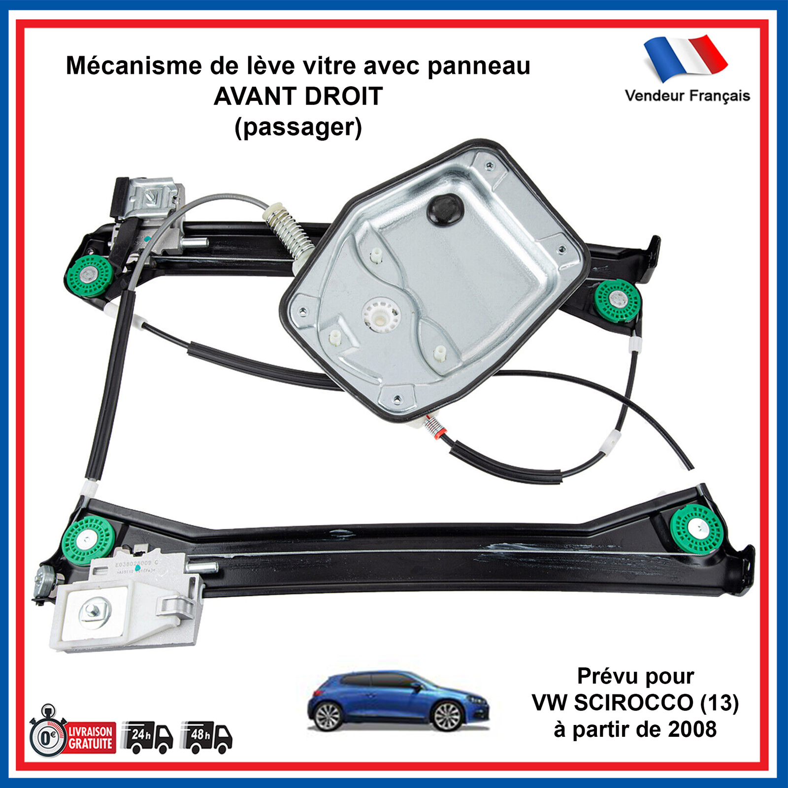 Mecanisme de Leve-Vitre Electrique Avant Droit avec Panneau pour VW Scirocco 13