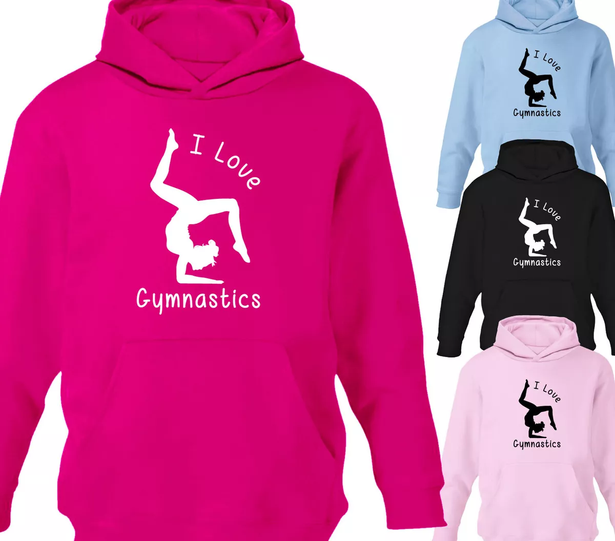 Childrens I Love Gymnastics Hoodie Gymnast Girls Kids Hoody Gift