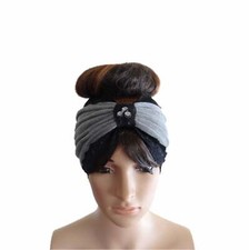 Grey Headband. Wide Head Wrap. Stretch Wide Hairband. Handmade Hair Wrap.