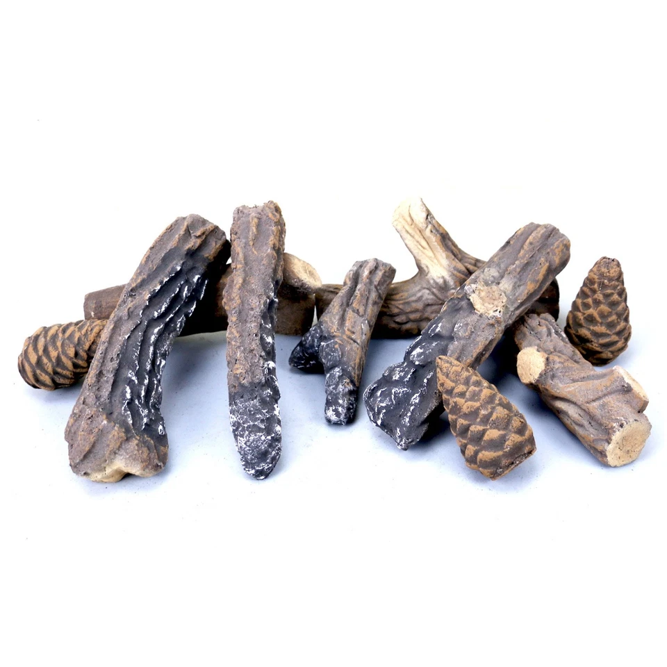 Moda Flame 10 piezas pequeñas troncos de cerámica tipo madera para chimeneas de gas, estufas chimeneas Foto 2 de 4
