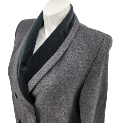 Vintage J+D Petite Wool Coat W/ Velvet Lapel & Cuffs Gray Made In USA Size 12