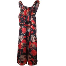 Romy Paisley Satin Dress  Size XL Red Black Flower Detail 