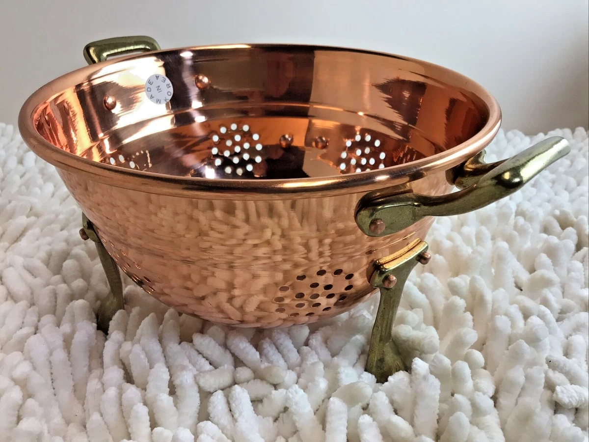 Copper &amp; Brass 6 inch Berry Colander Brass Feet Handles Fruit Colander  NWT 6&#034; | eBay