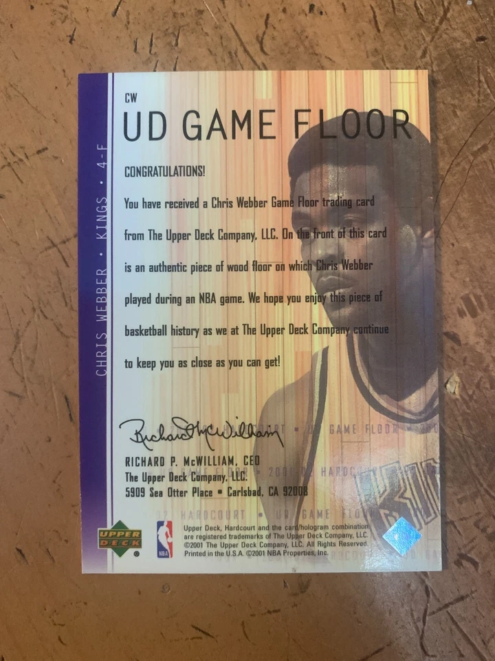 2001-02 Upper Deck Hardcourt UD Game Floor #CW Chris Webber - Image 2 of 2