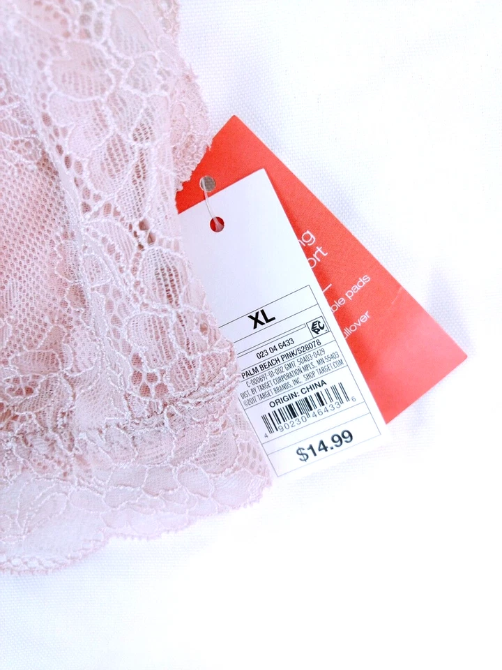 Gilligan O'Malley Racerback Bra Bralette Size XL Lace - No Padding Wireless PINK - Image 3 of 4