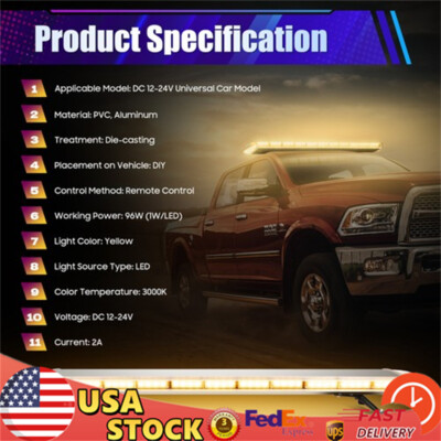 51in LED AMBER LIGHT BAR EMERGENCY BEACON WARN FOR TOW TRUCK PLOW WRECKER STROBE