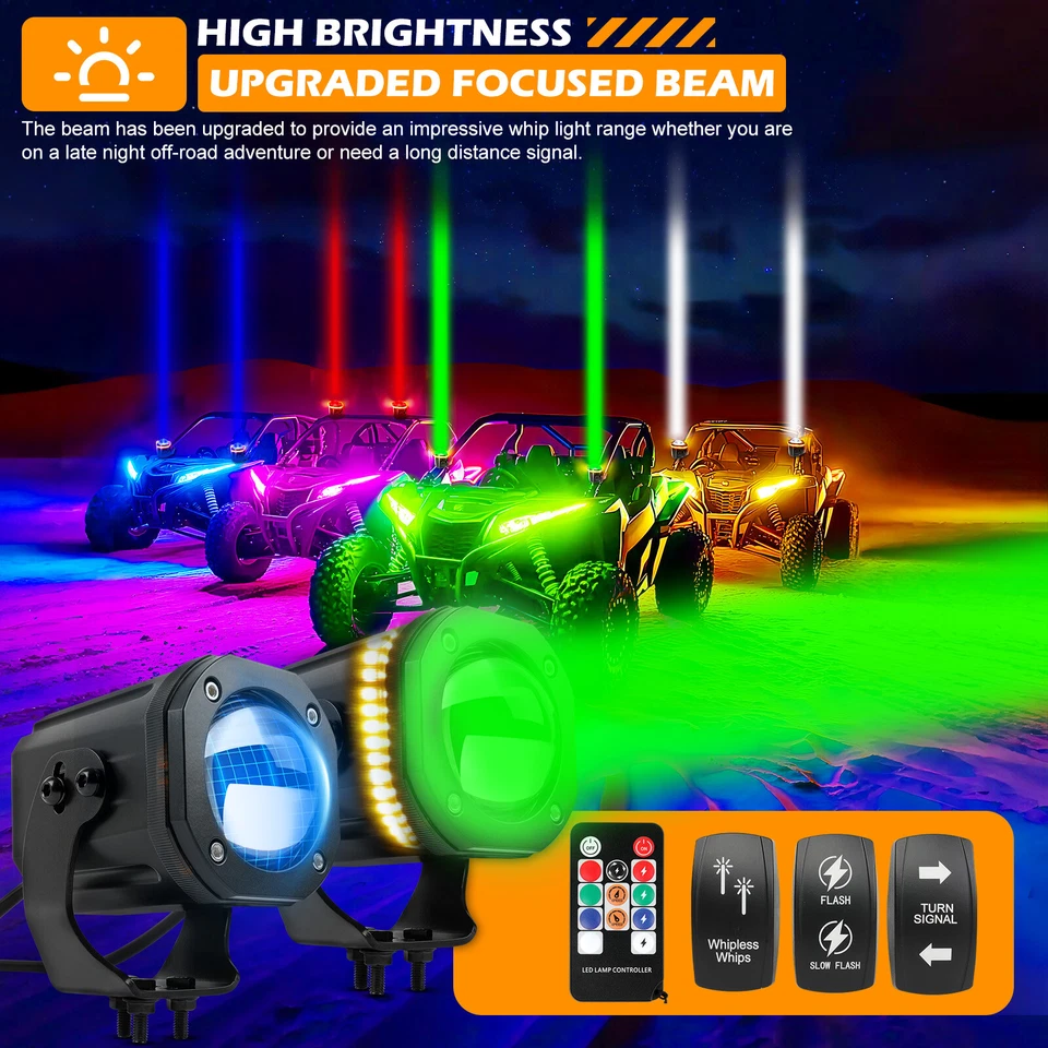 2x RGBW LED sin látigo láser luz antena control remoto para Can-Am Maverick X3 Max Foto 3 de 4