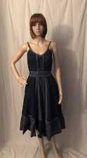 Vintge 1970s Denim Gunne Sax Sun Dress Prairie Boho Pockets Lace Up Bodice Small