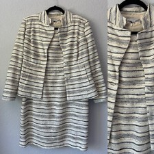 Kay Unger NY Dress Blazer Set Women's 8 Cream Stripe Cotton Blend Office Career