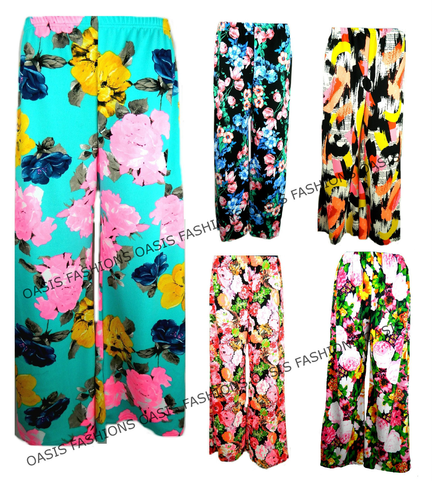 Pantalones Palazzo Anchos De Flores Para Damas Talla 10-26