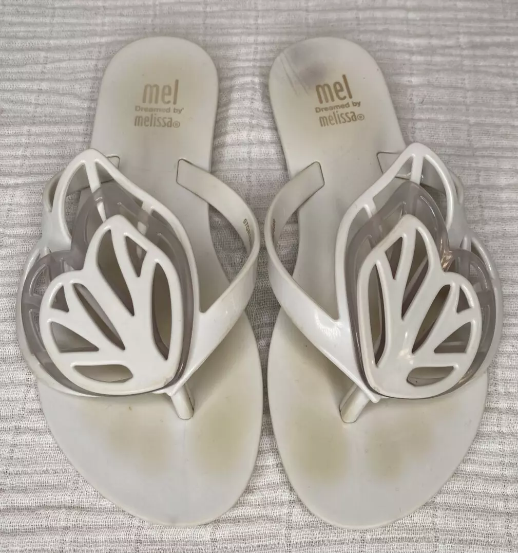 Mini Melissa Dreamed Butterfly White Flip Flops Size 13