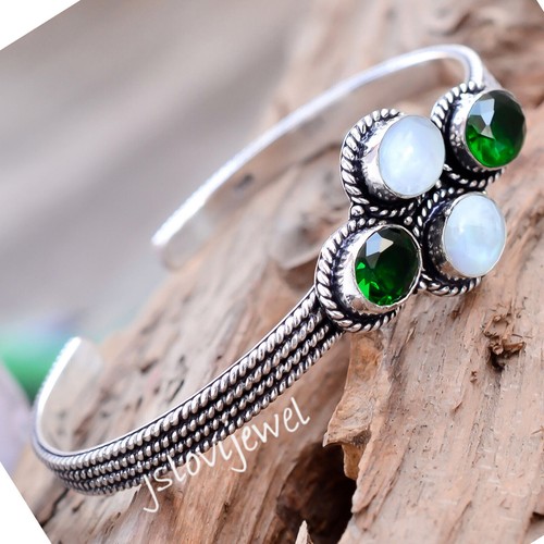 Bracelet Manchette Argent 925 Et Pierres De Lune - Occasion, Bijou Rare