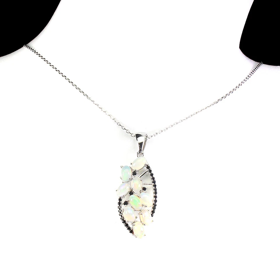 925 Sterlingsilber Halskette Oval Feuer Opal Spinell Natur Edelstein Schmuck 1 - Bild 3 von 4