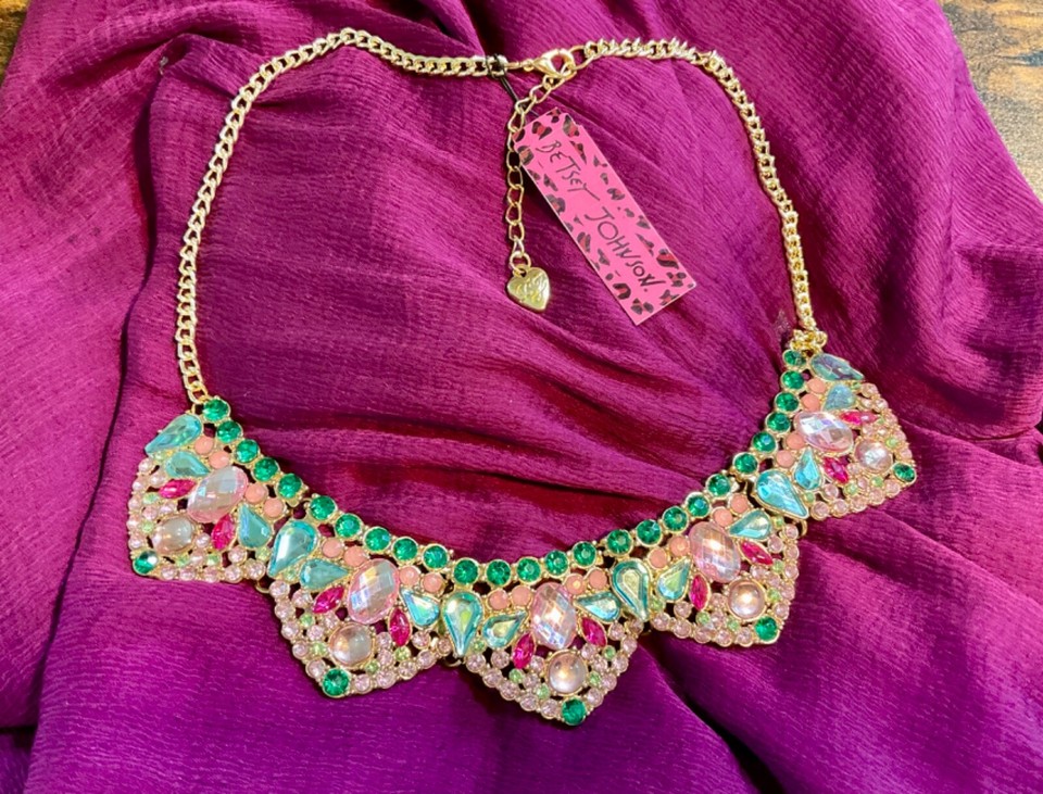 Betsey Johnson Flower Choker Necklace - Pink & Blue Pastel Floral Adjustable 22" Chain - View #6