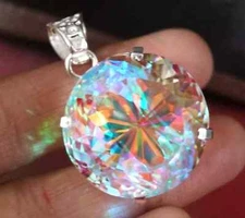 90.2 Ct+ Natural Rare Mystic Topaz Multi Color 925 Solid Silver Pendant Gemstone