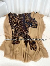 Sallys Cashmere  Silk Wrap Scarf Leopard Print 2 Face Oblong Shawl XL 140 180cm