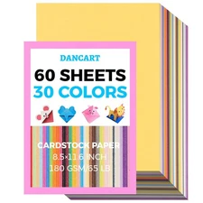 60 Sheets 8.5" X 11.6" Colored Cardstock, 30 Vivid Colors Construction , 65LB...