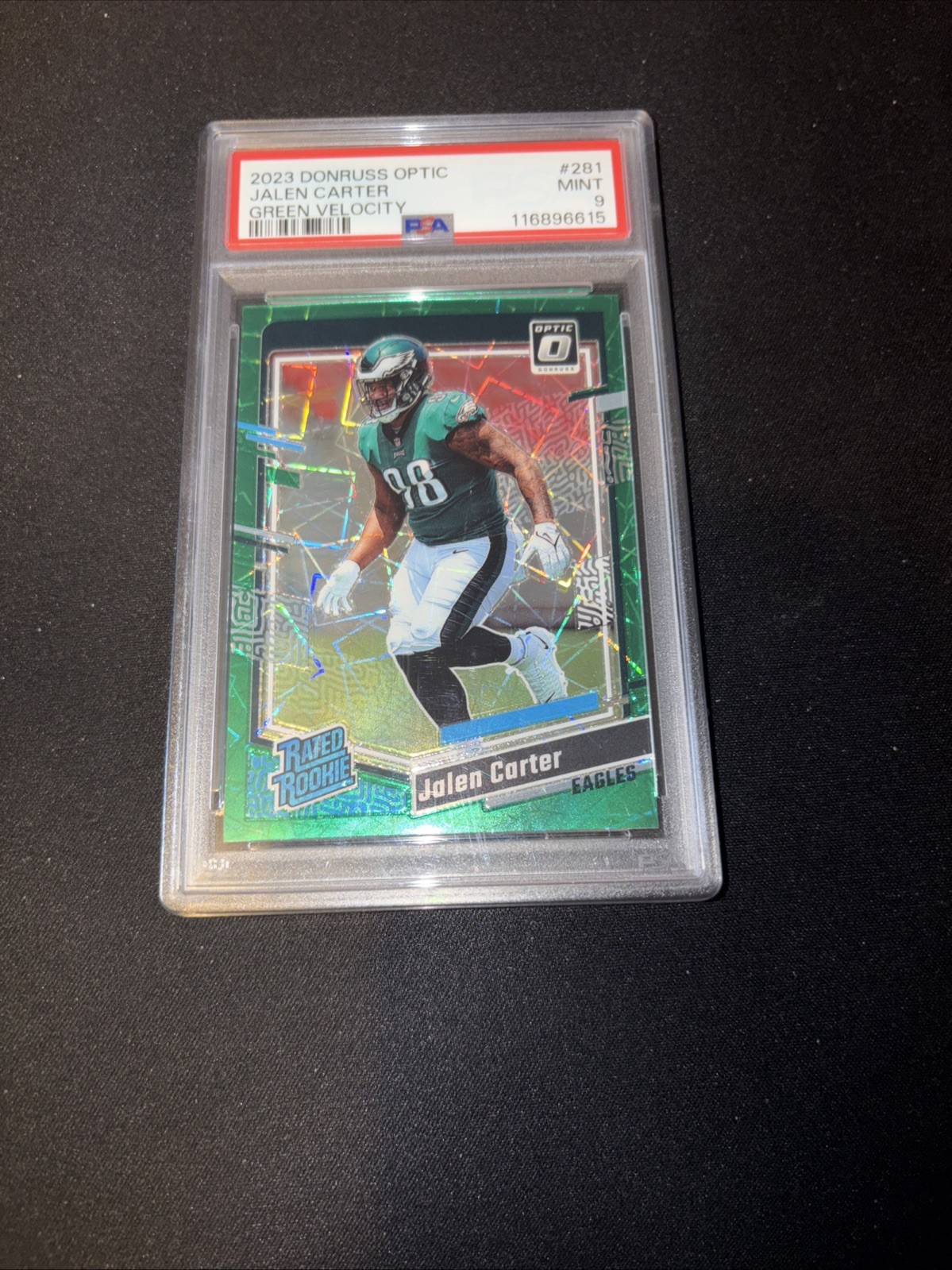 Jalen Carter 2023 Optic Green Velocity #281 Rated Rookie PSA 9 Rc