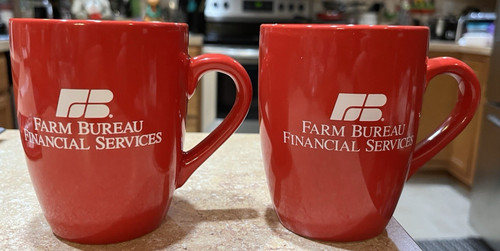 FARM BUREAU FINANCIAL SERVICES RED COFFEE MUG SET OF 2 - NEW
