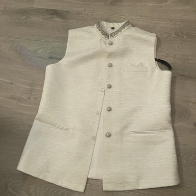 Herren Weste Silber Stickerei Pakistanisch Asiatisch Hochzeit Eid Party Größe 38 ''