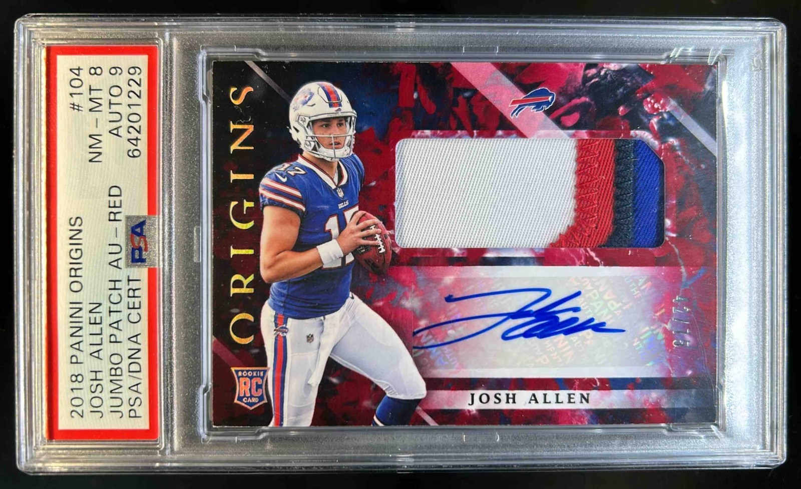 Josh Allen Panini Origins #104 Jumbo Patch Autograph-Red