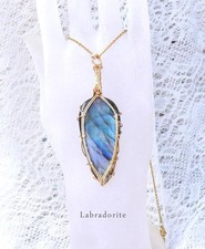 Labradorite Pendant Jewelry Grade Blue Flash Silver Tone Necklace New