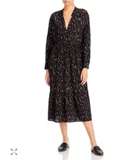 Rails Maple Diffused Cheetah Midi Dress Size Large Black Purple Tie Waist Office