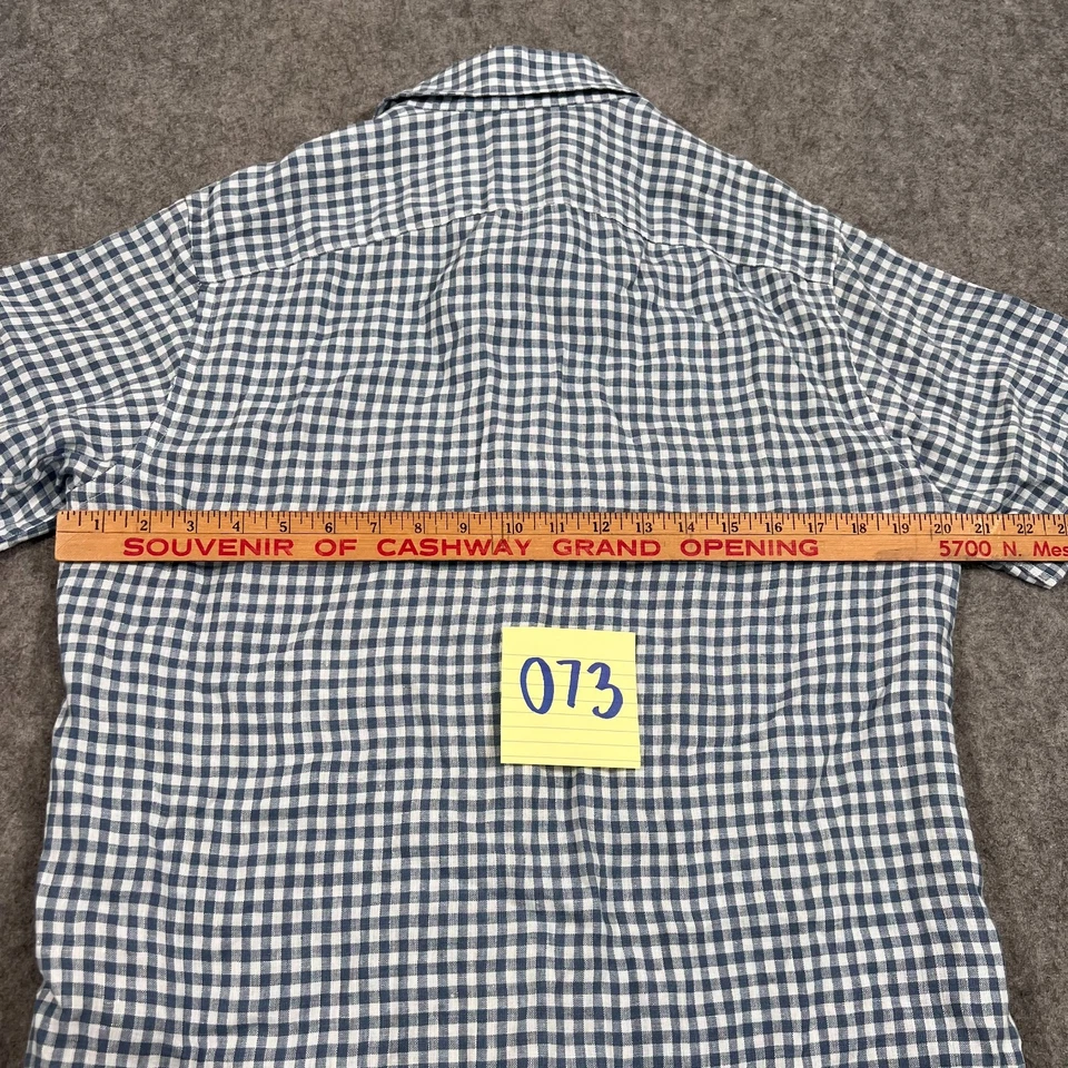 UNTUCKit Blue White Gingham Plaid Linen Short Sleeve Button Up Shirt Size Medium - Image 4 of 4