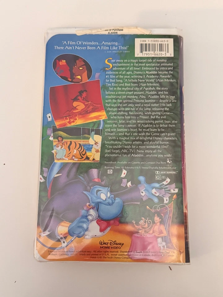 Aladdin (VHS, 1993) Walt Disney Classic Sticker Label Variant Very Rare - Bild 2 von 3