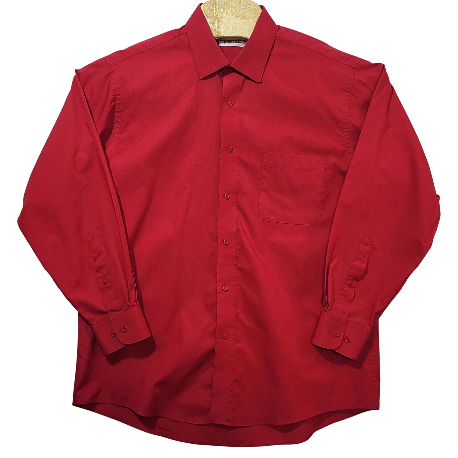 Pierre Cardin Mens Red Long Sleeve Button Down Dress Shirt Size L 16-16.5 32/33