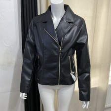 Harley & Jones Women’s  Biker Jacket Faux Leather Black Size UK 10 BNWT