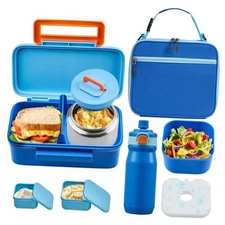 Kids Lunch Box with 8oz Thermo, Leakproof Bento Box with Insulated Bag, Blue
