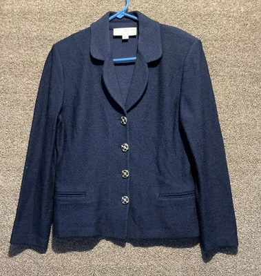St. John — St John Santana Knit Collection Marie Gray Blue Jacket Blazer S USA MADE VTG
