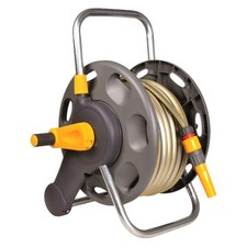 Hozelock 45m Garden Hose Reel & 25m Hose Pipe & Fittings 2431 Pond