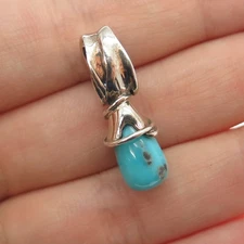 HAGIT GORALI 925 Sterling Silver Vintage Real Turquoise Modernist Charm Pendant