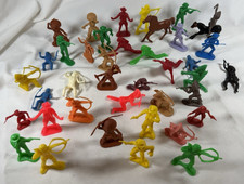 Vintage LOT of 40 Cowboys Indians Western Plastic Figures - Tim Mee Marx Aurora