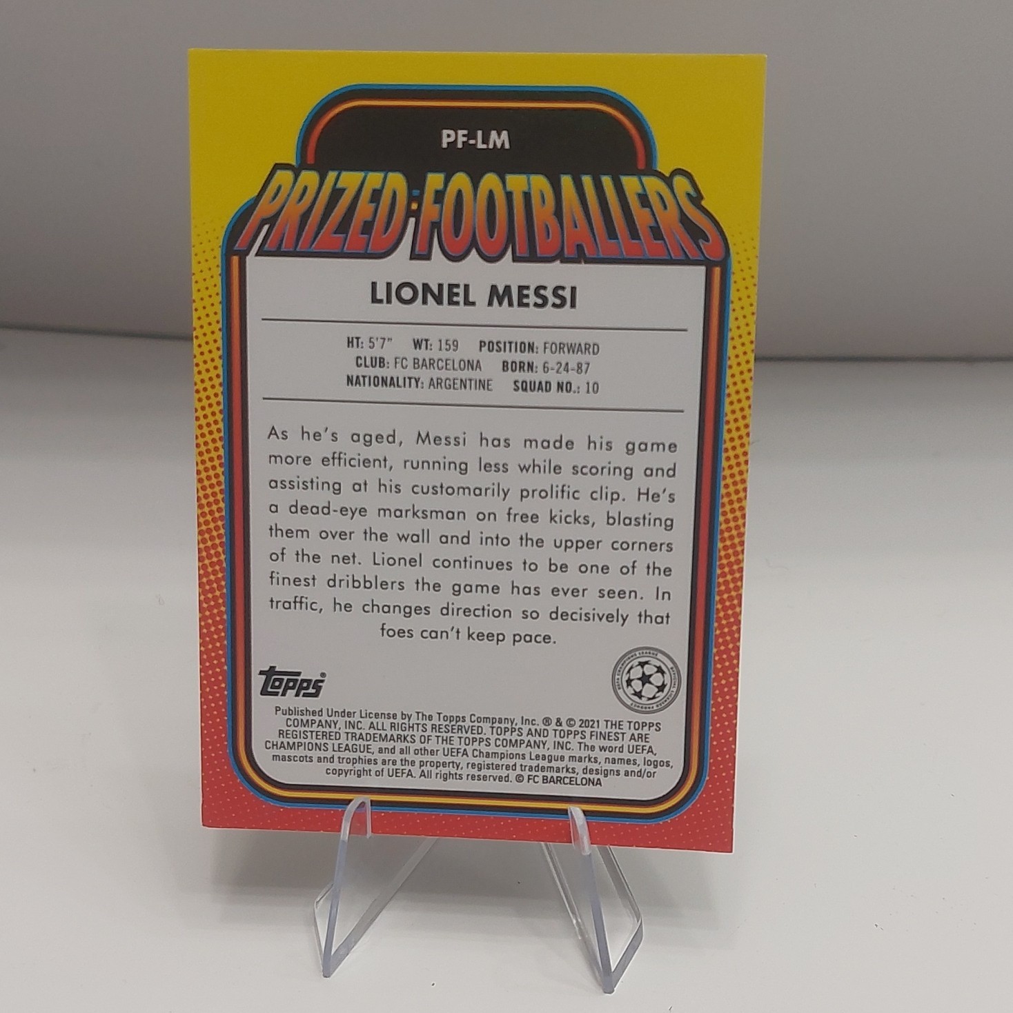 Topps 2020-21 Finest UCL Prized Footballers Lionel Messi FC Barcelona PF-LM view 2