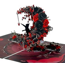 3D Pop Up Card Handmade Black Cat Rose Gothic Birthday Halloween Blank Greetings