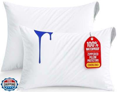 Utopia Bedding Waterproof Pillow Protectors Zippered Standard Size (2 Pack, W