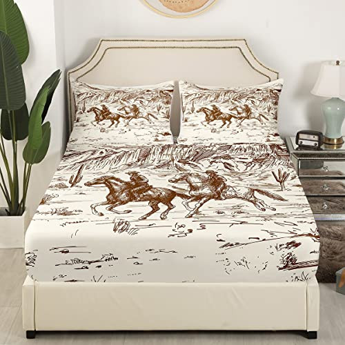 Cowboy Fitted Sheet Western Bed Sheets Twin Size Wild West American Desert - Picture 3 of 6