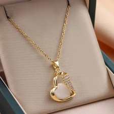 Women's Love Heart Shaped Zircon Pendant Necklace 316 Stainless Steel Jewelry