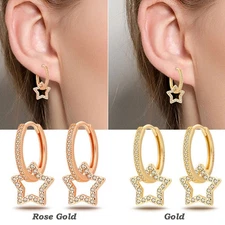 KUNSIR 925 Sterling Silver Pave Accent Dainty Star Dangle Earrings For Women