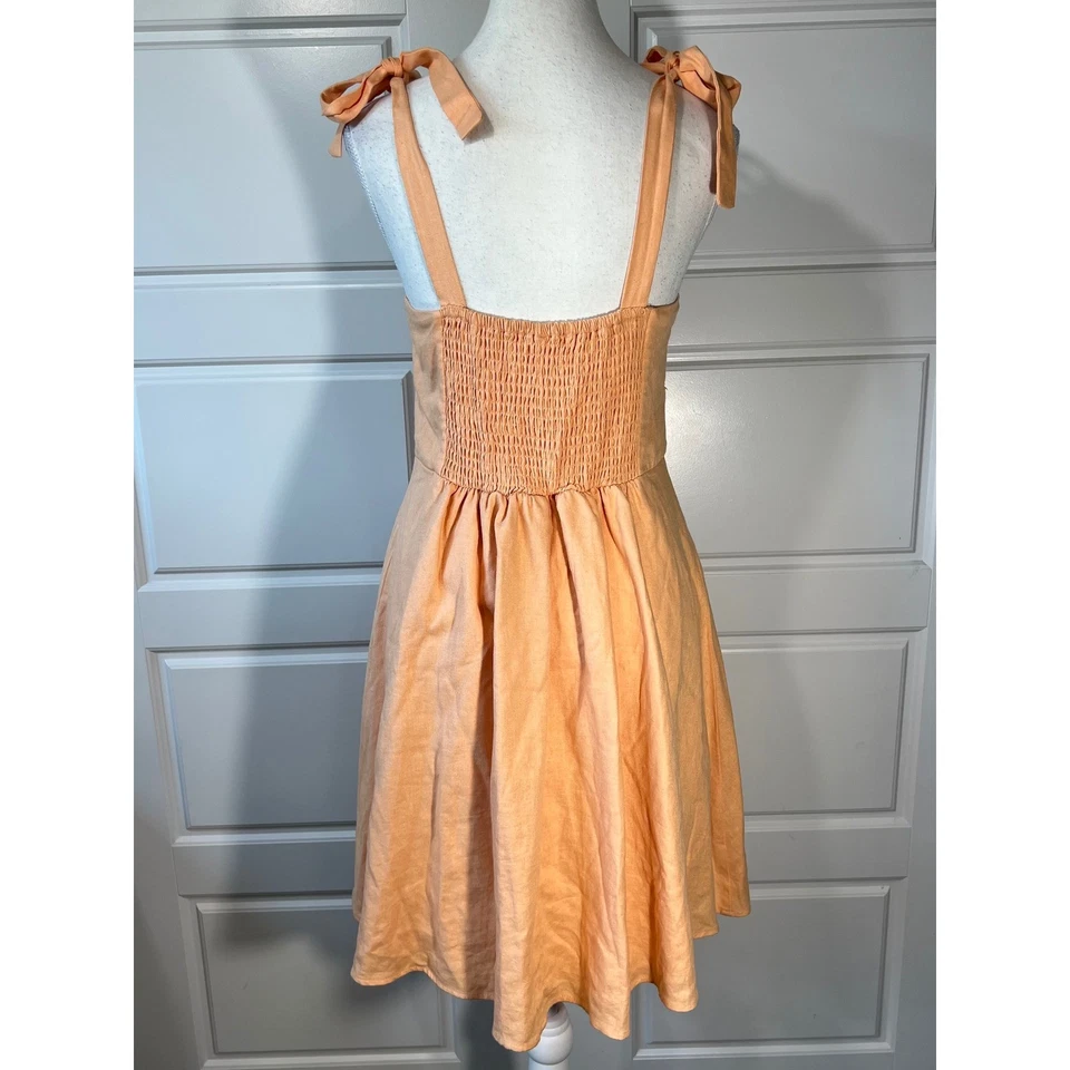 Vestido GB albaricoque melocotón mezcla de lino calce y acampanado correa sin mangas mediano Foto 2 de 4