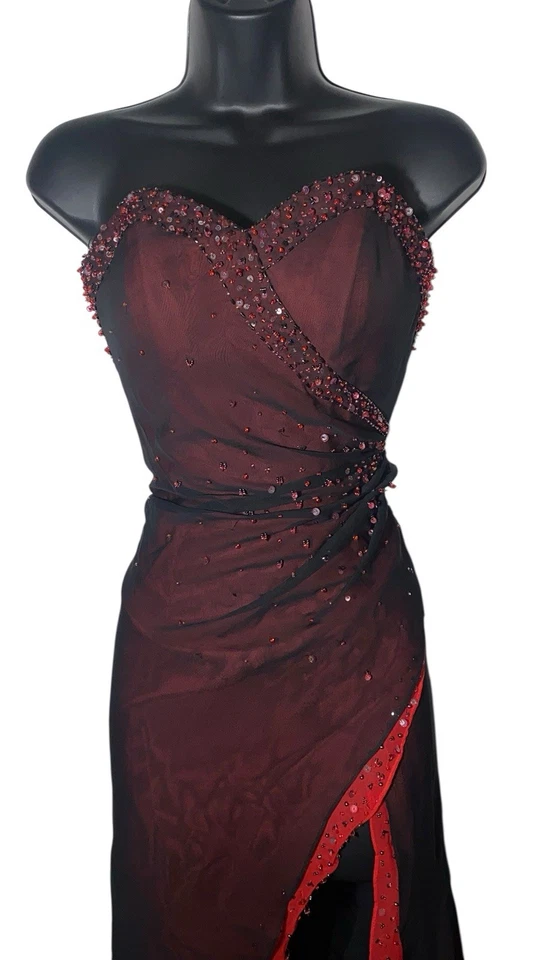 Vestido de graduación gótico bruja grunge con volantes con cuentas negro y rojo de colección años 90 para mujer talla 2 Foto 2 de 4