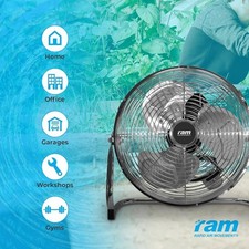 RAM 12 Inch Floor Fan 3 Speed Chrome Metal Air Movement Hydroponics