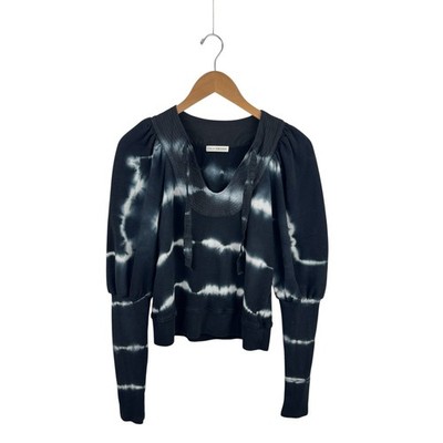 Ulla Johnson Puff-Sleeve Tie-Dye Sweatshirt S Cotton Terry Black