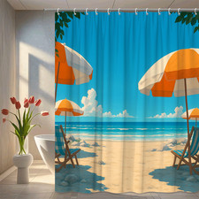 Beach Theme Shower Curtain - Tropical Decor for Bathroom