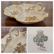 JL MENAU HENNEBERG Porcelain Trio Dish Gold Roses Ornate Handle Made In Germany 