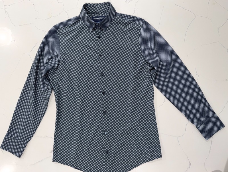 Mizzen + Main Leeward Mens S Geom Design Blue Button Up Dress Shirt Long Sleeve